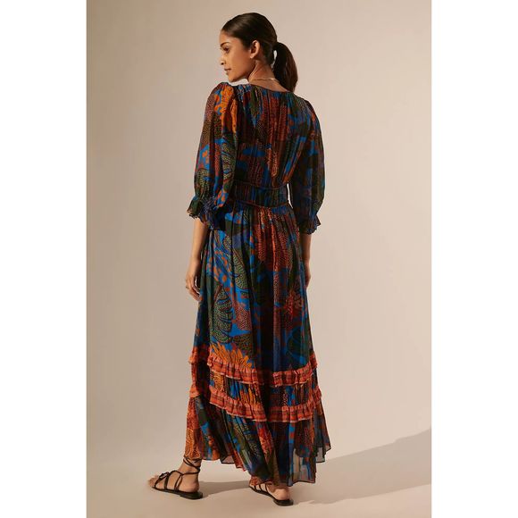 New Anthropologie x Farm Rio Puff Sleeve Maxi Dress sz XS - Picture 4 of 9